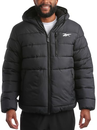 Reebok Herren-Winterjacke – schwerer Sherpa-Futter, Puffer-Parka, Herren-Wintermantel, isoliert, gesteppt, Skijacke für Herren, Schwarz (Jet Black), M
