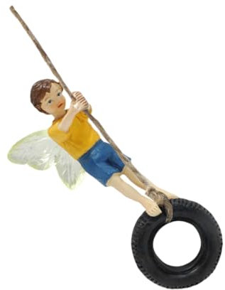 PHENOFICE Kleine Feenjungenstatue Schaukel Feenjungenanhänger Schaukel Ornament Aus Kunstharz Für Garten