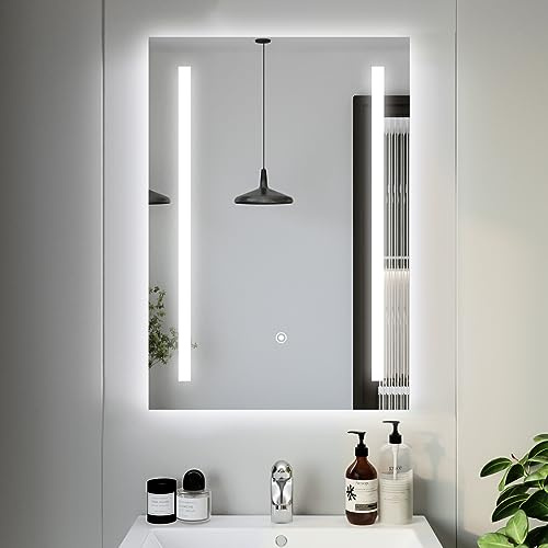 Youyijia Spiegel Mit Beleuchtung, 50x70cm Led Badspiegel Mit Beleuchtung Mit Touch-Schalter, Badezimmer Wandspiegel Badezimmerspiegel Energiesparend Lichtspiegel, Vertikal