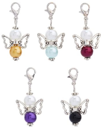 DICOSMETIC 60 Stück Engelanhänger 5 Farben Engel Charme Keychain Klein Schutzengel Anhänger Hochzeit Taufe Anhänger Perlenengel Konfirmation Engel Flügel Charme für DIY Hochzeit Basteln