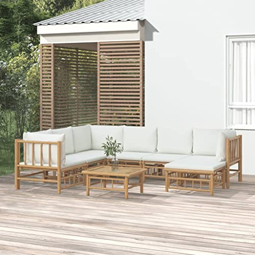 KATERYY 8-TLG. Garten-Lounge-Set mit Cremeweißen Kissen Bambus,Elegantes Bambus GartenLoungeSet für gemütliche Stunden im Freien