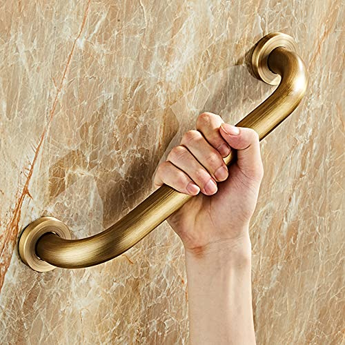 Handtag för seniorer, badkarshandtag av mässing, 30 x 8 cm, duschhandtag, halkfritt säkerhetshandtag – väggfästhandtag, handtagsstänger, för säkert grepp i toalett, badrum och trappledstång (guld)
