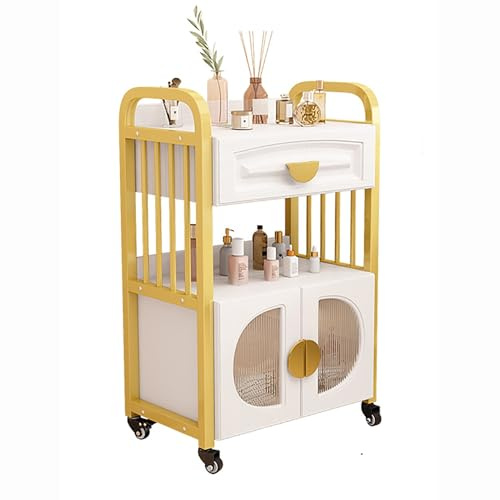 XRRJFYH Kosmetikwagen Rollwagen mit Schubladen Trolley Tattoo Wagen Aufbewahrungswagen Weiß Cart Friseurwagen(Gold)