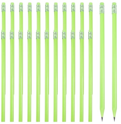 PATIKIL Round Pencils, 24 Pcs Triangle HB Graphite Pencil Wooden Pencils with Eraser for Classroom Office Writing Drawing Supplies, Dark Green