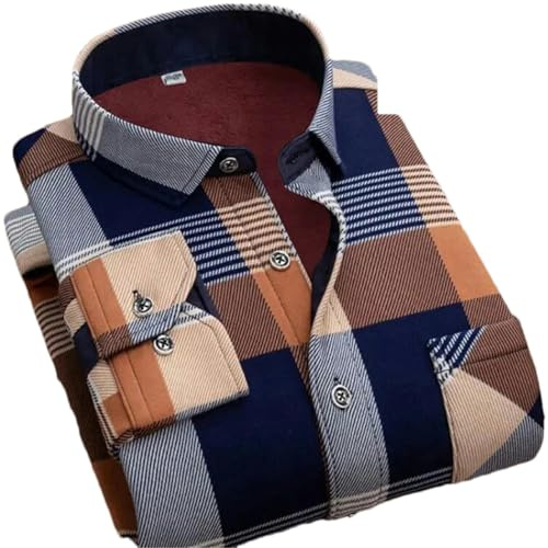 Chemise en polaire pour homme Automne Hiver Chemise à carreaux à manches longues Doublure en polaire épaisse Douce Décontractée Flanelle Chemise habillée chaude, Z02, XL