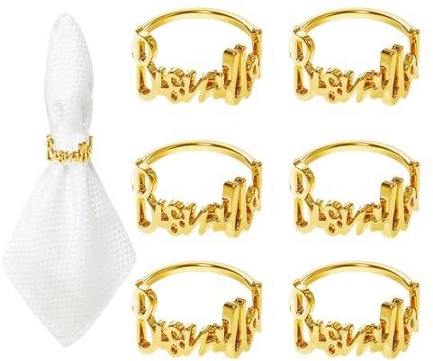 6 Stück Serviettenringe Gold, Serviettenringe Set, Metall Serviettenschnallen, Vintage AushöHlen Serviettenring Metall, für Hochzeit Party Ramadan Bankett Tischdekoration