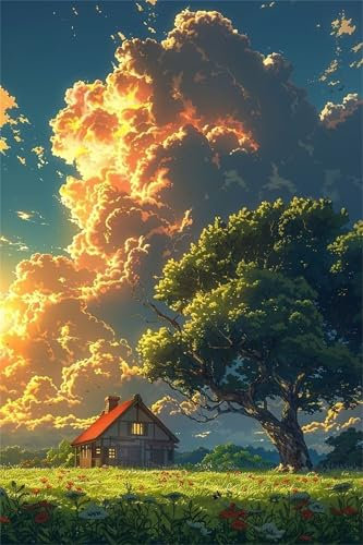 Zuooyi Dipingere con i Numeri per Adulti Casetta sull'albero del paesaggio, Kit Fai da te con cornice Olio La pittura di Numeri Kit Decora la casa Regalo, 30x40cm
