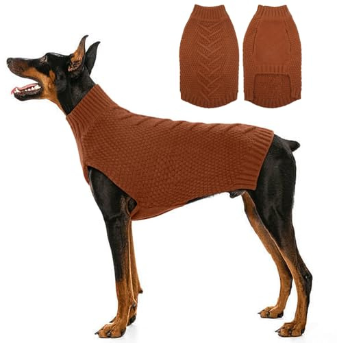Katzinst Warm Hunde Pulli, HundPullover für Große Hunde, Strickwaren Pulli, Dickes Material Hundepullover für Winter, Fleece Pullover für Dobermann, Karamell, 2XL
