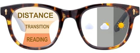SKYWAY Selbsttönend Gleitsichtbrille Progressive Multifocus Anti-Blaulicht Lesebrille Damen Herren Federscharnier Computerbrille Lesehilfe UV400 Schutz Schildpatt,2.0
