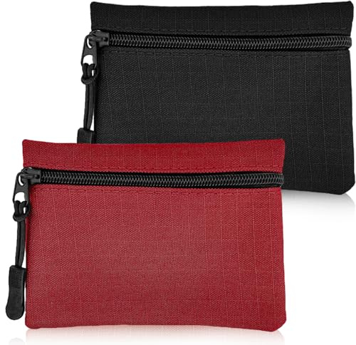 SUBTAVIK 2 Piezas Monedero con Cremallera para Mujer y Hombre de Tela Oxford - Mini Portátil para Niñas y Niños (Negro y Rojo)