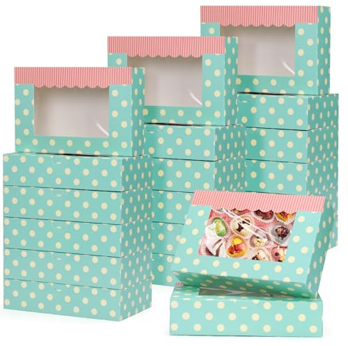 GXFCING 24 Stück Keksschachtel mit Sichtfenster 21,5 x 14 x 5,1cm Kuchenboxen Gebäckkarton Transportbox Geschenkbox für Weihnachten Party Kuchen Cookie Muffins Kekse Cupcakes Verpackung