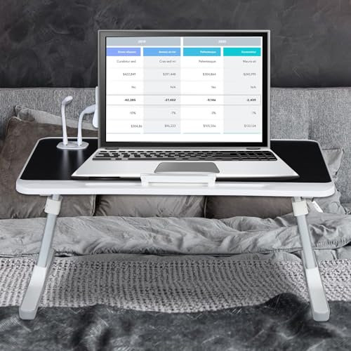 ITETONE Laptop Bed Tray Table, Adjustable Height & Angle Laptop Desk, Foldable Desk with Non-slip Design, USB Fan & Light, Laptop Tray for Sofa, Couch, Bed, And Home Office Black