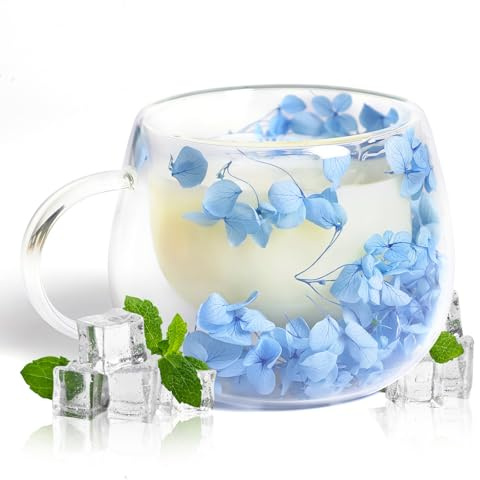 RUIOMII 300ml Getrocknete Blume Schöne Tasse, Doppelwandige Kaffeegläser mit Henkel, Geschenkideen für Frauen Schwester Mutter Ehefrau Lehrerin