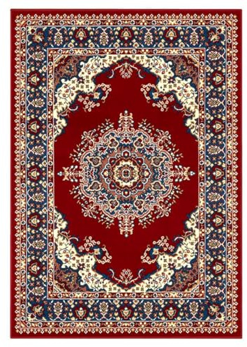 Juego (3 piezas) de alfombras persas orientales económicas estilo clásico 4480 rojo tris de alfombras para el pie de la cama (1 pieza 70x130 + 2 piezas 55x105)