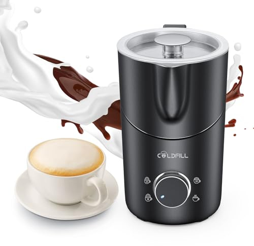 COLDFILL Milk Frother Electric - 8 in 1 Milk Steamer, 400 ml Automatic Hot and Cold Foam Maker for Lattes, Cappuccinos, Hot Chocolates and Oat Milk/Almond Milk, Auto Shut Off, Dishwasher Safe, Black