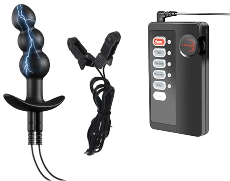 AMAZBEE Elektrisch stimulierter Silikon Anal Plug mit Nippel Clips Wearable Anal Dilator mit T-Base Prostate Massager Sex Toys für Männer und Frauen (C)