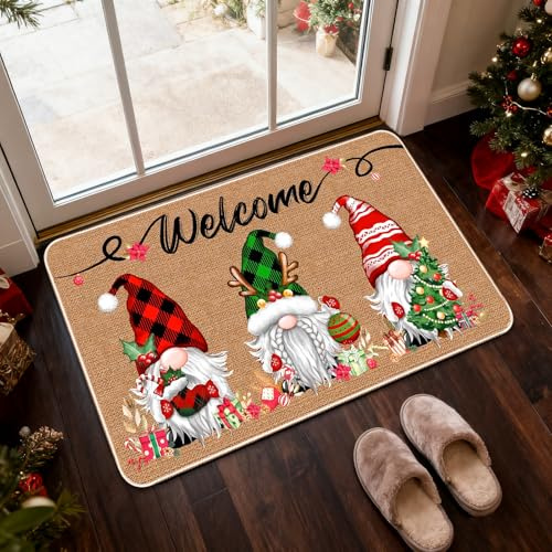 Shyllin Fußmatte Weihnachten, Weihnachtswichtel Fußmatte, Schmutzfangmatte Waschbar für Innen und Außen, rutschfest Weihnachts Fußmattes für Flur, Wohnzimmer, Badezimmer, 40 x 60 cm
