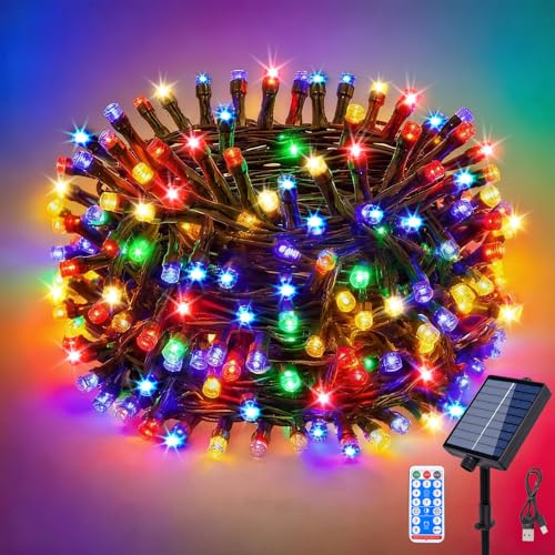 ZCLIKEU Lichterkette Außen Solar 20m 200LEDs Bunt, 8 Modi Wasserdicht Solar Lichterkette Aussen mit Timer Fernbedienung & USB für GartendekoTerassen Hochzeiten Balkon