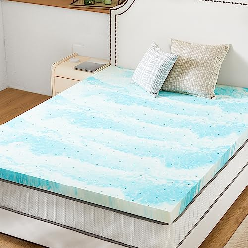 Sweetcrispy Memory Foam Mattress Topper Full, 2 Inch Thick Gel Infused Cooling Toppers Pad for Full Size Bed, Sleeper Sofa, RV, Camper, CertiPUR US Certified, Ventilated and Breathable, Blue