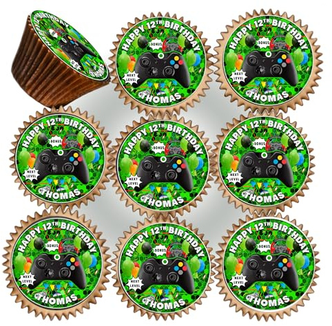 30 x GAMING BIRTHDAY PARTY PERSONALISED EDIBLE ICING 3.8 cms CUPCAKE TOPPERS DECORATIONS SV-63