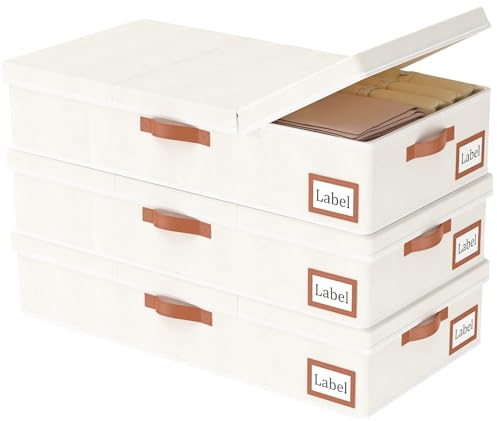 Yawinhe 3 Pezzi Contenitore Sottoletto con coperchio,80x40x15cm,Beige | Contenitore Sottoletto;Sacchi Portaoggetti Pieghevole Sotto il Letto con coperchio;Adatto per sotto il letto e armadio