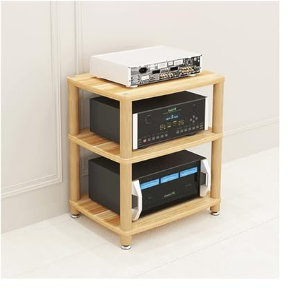 RGZFYH HIFI Rack Mobiletto stereo a 2/3/4 livelli, supporto audio-video in legno, moderno scaffale portaoggetti for console di videogiochi, for giradischi HiFi DVD TV(Natural,3 Tier)