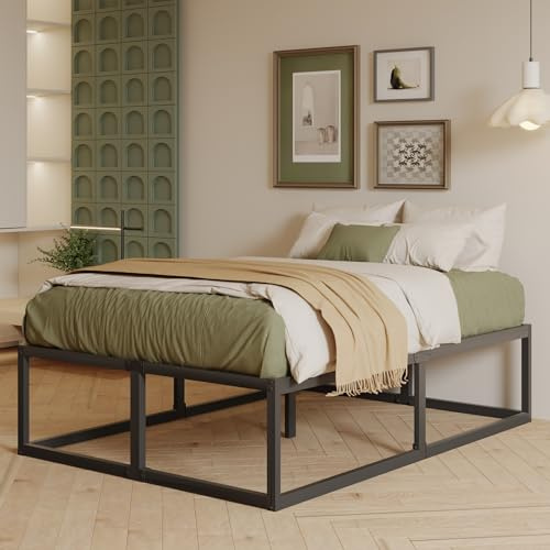 EMODA 46 cm Hohes Doppelbett 180x200 cm, Stabiles Metallbett | Mit Stahlgitterträger, Großes Stauraum unterm Bettgestell, Geräuschfrei, Einfacher Aufbau, Schwarz