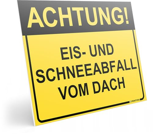 PRINTIMA Achtung Eis- und Schneeabfall vom Dach Schild 40x30 cm – Warnschild Winter Gefahr – Hinweisschild Hauswand PVC – Inklusive Montageset (Dübel & Schrauben) – Wetterfest