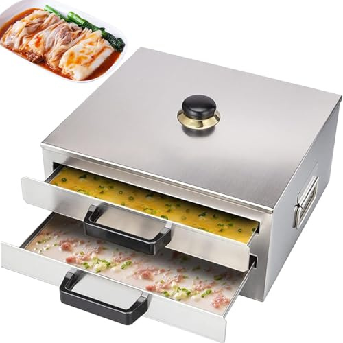 Vaporera For Rollos De Fideos De Arroz, Máquina Multifuncional For Hacer Rollos De Arroz, 2 Cajones + 1 Vaporera, For Cocinar Bollos De Dim Sum Y Empanadillas.