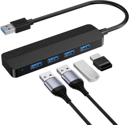 TSUPY Hub USB 3.0, 4 Puertos Multipuertos Adaptador 5Gbps Alta Velocidad, Compatible con MacBook, Surface, PS5, PC, Portátil, Disco Duro, XPS, 15cm