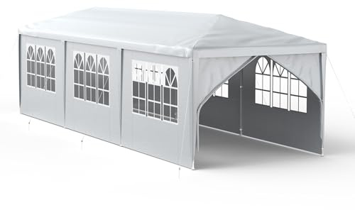 HENGMEI Pavillon 3x9m Partyzelt Gartenzelt Gartenpavillon mit 8 Seitenteilen Sonnenschutz UV-Schutz für Garten, Party, Hochzeit, Picknick (Grau)