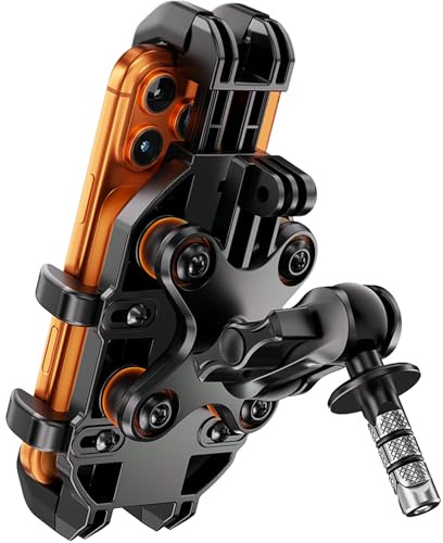 LOKTENWO Anti-Theft Motorcycle Fork Stem Phone Mount with Vibration Dampener, with Aluminum Arm & Metal Fork Stem Mounting Base, for Stem Tubes 12mm-25.4mm in Diameter, for 5.4-6.9 Cellphones
