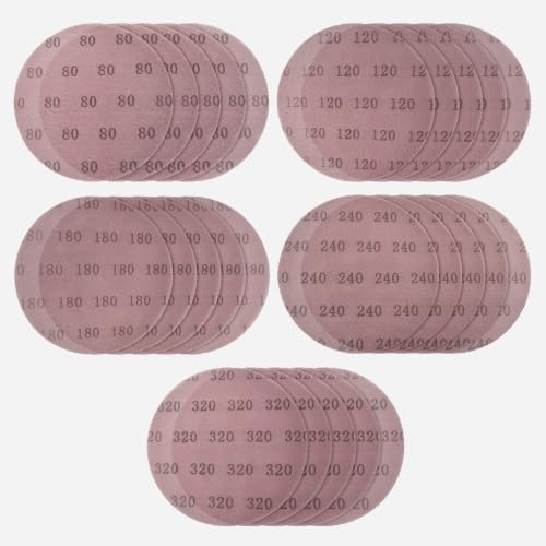 GOLD DEER 25 Pack 9 Inch Mesh Sanding Discs 80/120/180/240/320 Grit, Dust-Free Hook and Loop Drywall Sandpaper, Red Abrasive Net Discs for Orbital & Pole Sanders, Wood, Metal, and Drywall Finishing