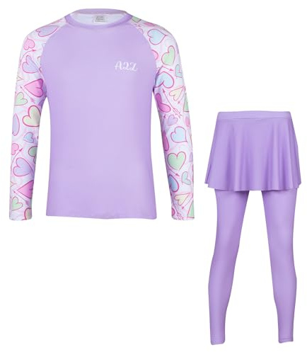 A2Z 4 Kids Girls Long Sleeve Swimsuit with Skirt & Leggings UV Protective - SW Swimsuit 908 Lilac 13-14