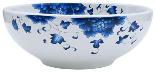 Lavabo da appoggio in ceramica, bianco e blu, Ø 41 x 14 cm, per bagno e cucina, durevole e facile da pulire