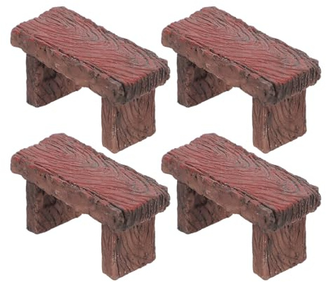 BESTOMZ Miniatur Gartenbank aus Resin Rustikale Kleiner Doppelbank 4 Stück für Puppenhaus und Outdoor Dekoration