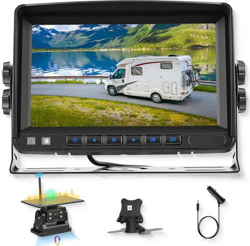 Rimoody Cámara de Retroceso Solar Inalámbrica 720P con Monitor Táctil IPS de 7 Pulgadas, 10000 mAh Magnética IP69, Visión Nocturna Infrarroja, Ángulo 120°, para Coche/Furgoneta/Caravana