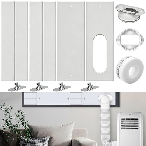 Lotvic 4 Pezzi Kit Finestra Condizionatore Portatile, Adattatore Finestra per Condizionatore, Tubo di Scarico 13/15 cm, Piastra del Kit Finestra per Finestre Scorrevoli Verticali/Orizzontali