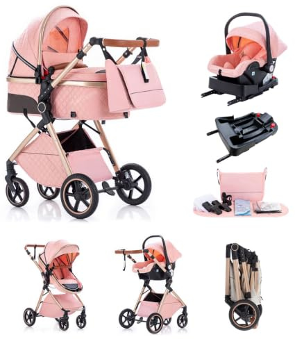 Kakbgee 3 in 1 Kinderwagen, Buggy Faltbar, 7-höhenverstellbarem Griff