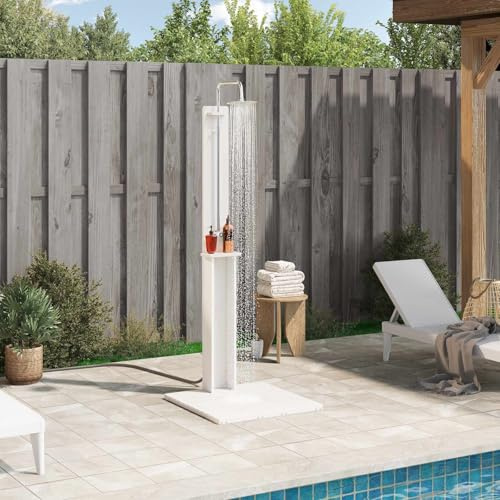 Teenpull Ducha exterior blanca de madera maciza de pino, 75 x 76 x 217 cm, resistente a la intemperie, con construcción resistente a la corrosión, para jardín, terraza, piscina, jacuzzi, spa