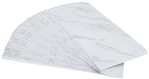 Selbstklebende PVC Bodenfliesen, steinmuster weiß, wasserdicht verschleißfest flammhemmend UV-beständig, 60x30cm, 24 Stück, für Küche Bad Wohnzimmer Keller Büro