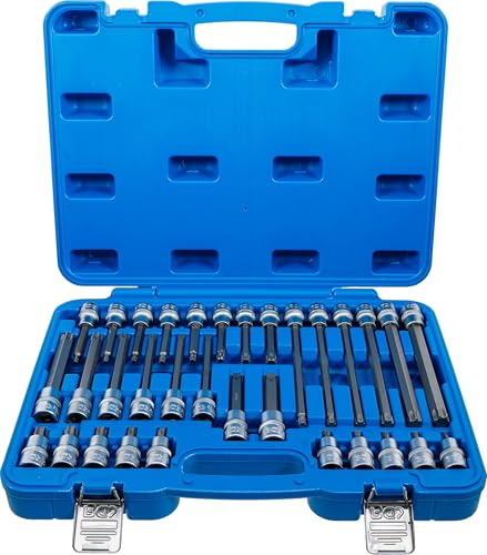 BGS 5182 | Bit-Einsatz-Satz | T-Profil (für Torx) T20 - T70 | 32-tlg. | Antrieb Innenvierkant 12,5 mm (1/2) | Längen 55, 100, 140, 200 mm | Chrom-Vanadium-Stahl | verchromt, matt | mit Rändelung