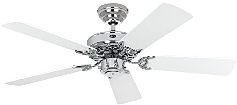 CLASSIC ROYAL ceiling fan, rotor blade Ø 1030 mm, painted white / polished chrome.