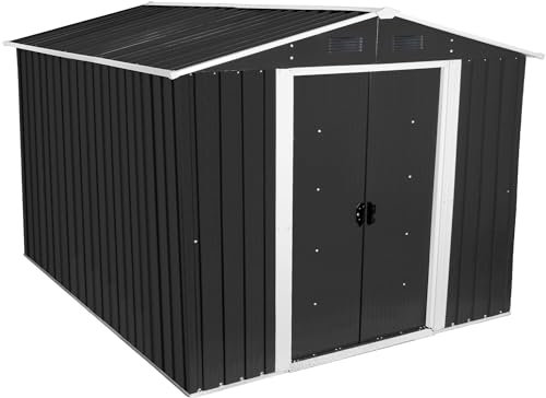 Zelsius Geräteschuppen mit Schiebetür (B) 236 x (T) 303 x (H) 190 cm | Anthrazit | Geräumiges Gartengerätehaus mit Fundament | Metall Gerätehaus mit Satteldach | Gartenhaus | Geräteschrank für Garten