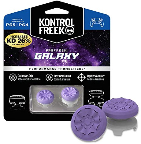 KontrolFreek FPS Freek Galaxy para PlayStation 4 (PS4) y PlayStation 5 (PS5) | Performance Thumbsticks | 1 Altura elevada, 1 Altura media | Morado.
