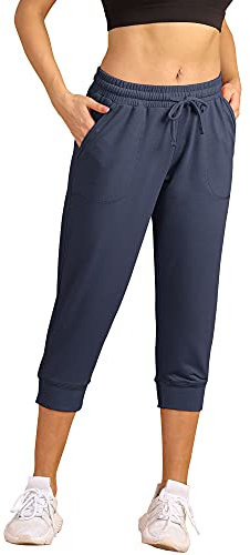icyzone Pantalon de Sport Femme 3/4 Pantalon de Jogging Capri Pantalon Survêtement Yoga Gym Pantalons avec Poches