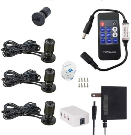 CzQYCL Dimmable Mini Spotlight Art Light Kit with RF Dimmer- 12V 1.5W 100lm,CRI>80 Surface Mounted for Display Cabinet Showcase Showroom (Warm White-Pack 3)