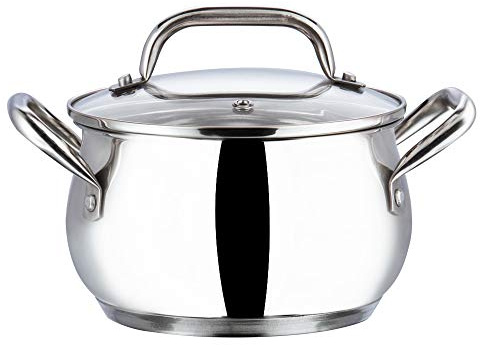 Vinod Almaty Stainless Steel Saucepot with Glass Lid – 2 Litre, 16 cm | Induction & Gas Compatible | SAS Bottom | Riveted Handles | Ideal for Soups, Stews, Curries, and Everyday Cooking