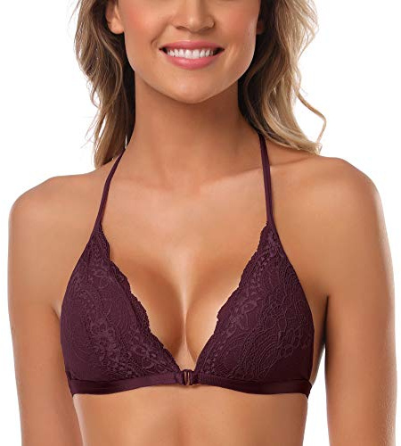 SHEKINI Dam flicka bh med stängning fram, spets racerback spetsbehå triangel bralette vadderad underklädesplagg bustier crop underkläder bygellös bralette topp, fuchsia, M