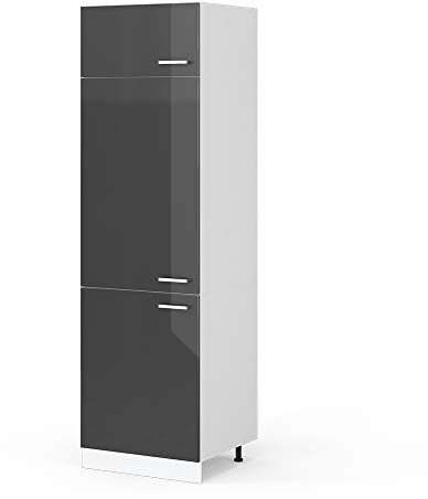 Vicco Kühlumbauschrank R-Line, Anthrazit Hochglanz, 60 cm | 3 Türen · ✓ Kühlschranknische · Höhenverstellbare Füße · 1 Einlegeboden · ✓ Frei kombinierbar